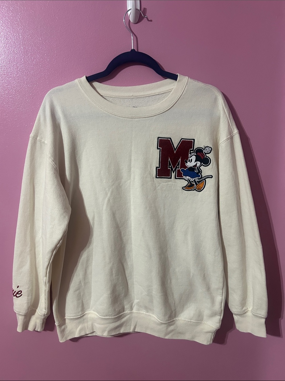 Disney Cream Crewneck Sweatshirt with Mickey 'M' Patch